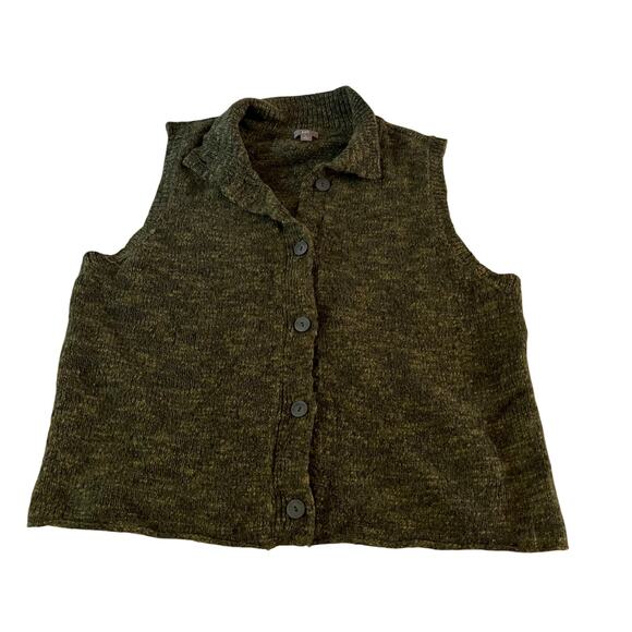 J.Jill Green Wool Blend Button Up Collar Knit Sweater Tank Vest Sz XL - Picture 1 of 8